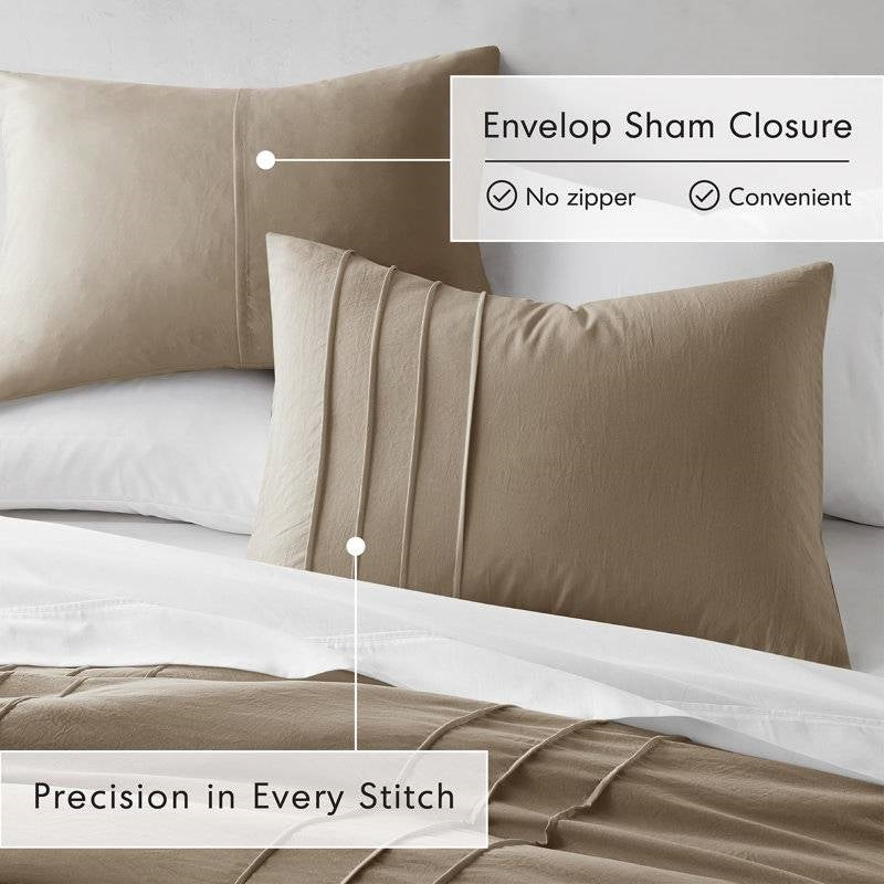 Queen size Microfiber Pleated Soft Lightweight Comforter Set Tan Khaki Taupe LuxuryLifeWay Online Store