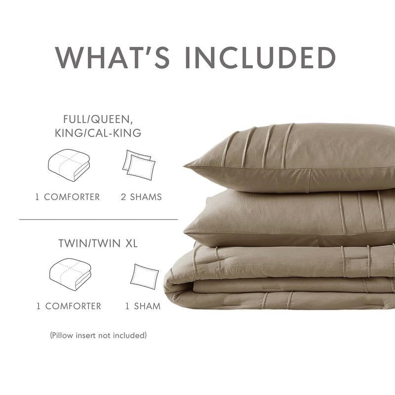 Queen size Microfiber Pleated Soft Lightweight Comforter Set Tan Khaki Taupe LuxuryLifeWay Online Store