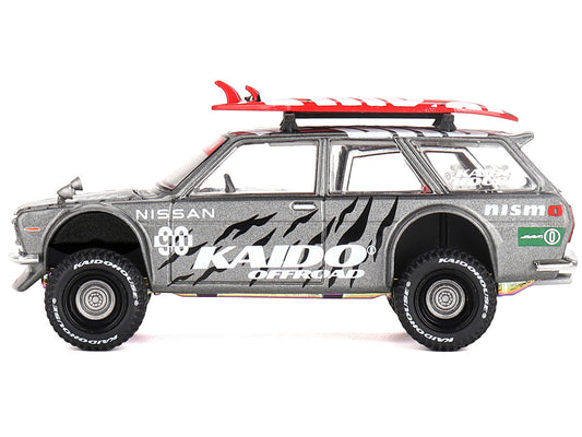 Datsun Kaido 510 Wagon 4x4 RHD (Right Hand Drive) "Kaido Offroad V1" Gray Metallic with Red Interior and Surfboards on Roof (Designed by Jun Imai) "Kaido House" Special 1/64 Diecast Model Car by Mini GT LuxuryLifeWay Online Store
