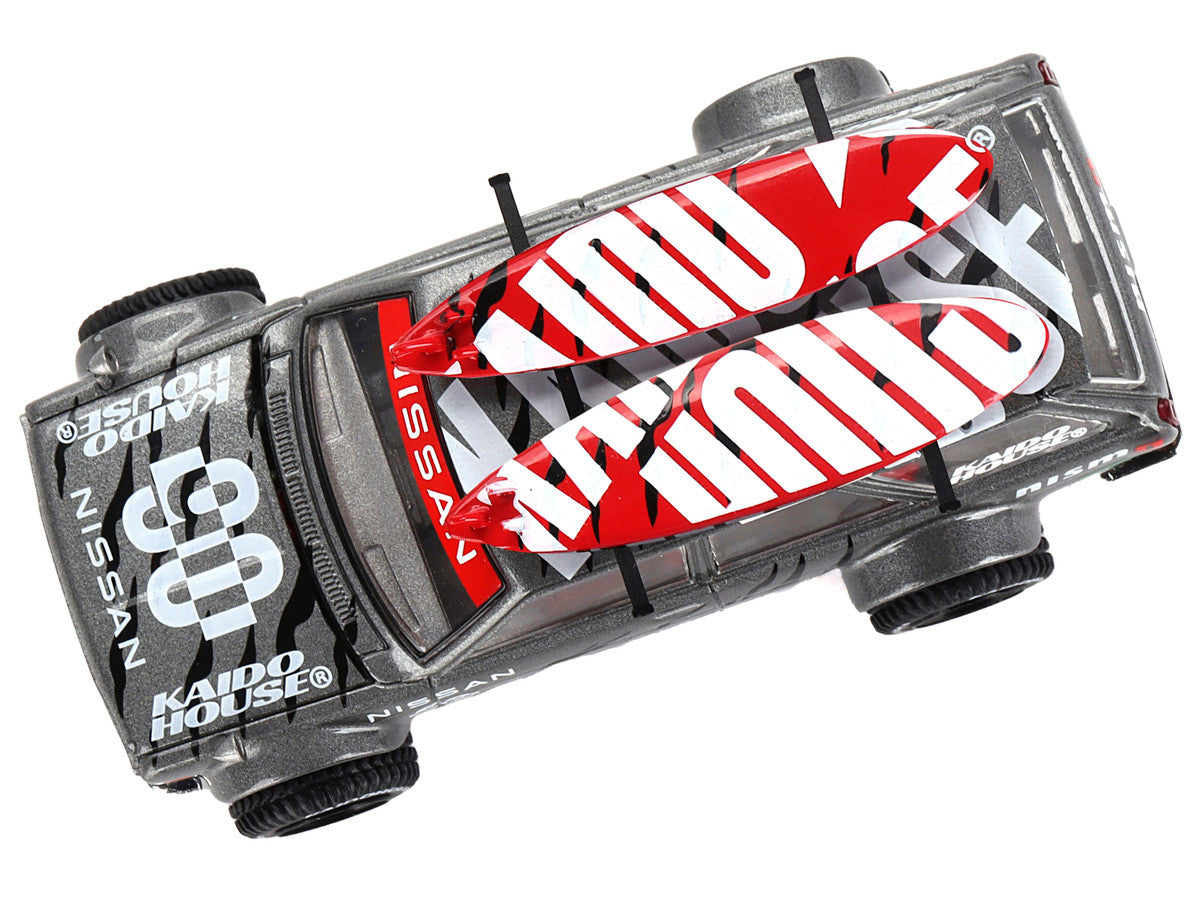 Datsun Kaido 510 Wagon 4x4 RHD (Right Hand Drive) "Kaido Offroad V1" Gray Metallic with Red Interior and Surfboards on Roof (Designed by Jun Imai) "Kaido House" Special 1/64 Diecast Model Car by Mini GT LuxuryLifeWay Online Store
