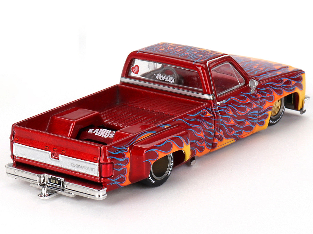 Chevrolet Silverado Dually Pickup Truck "On Fire V1" Red Metallic with Flames and Red Interior (Designed by Jun Imai) "Kaido House" Special 1/64 Diecast Model Car by Mini GT LuxuryLifeWay Online Store