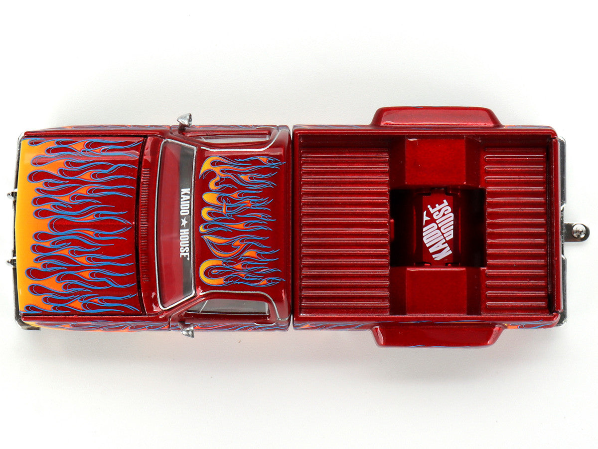 Chevrolet Silverado Dually Pickup Truck "On Fire V1" Red Metallic with Flames and Red Interior (Designed by Jun Imai) "Kaido House" Special 1/64 Diecast Model Car by Mini GT LuxuryLifeWay Online Store