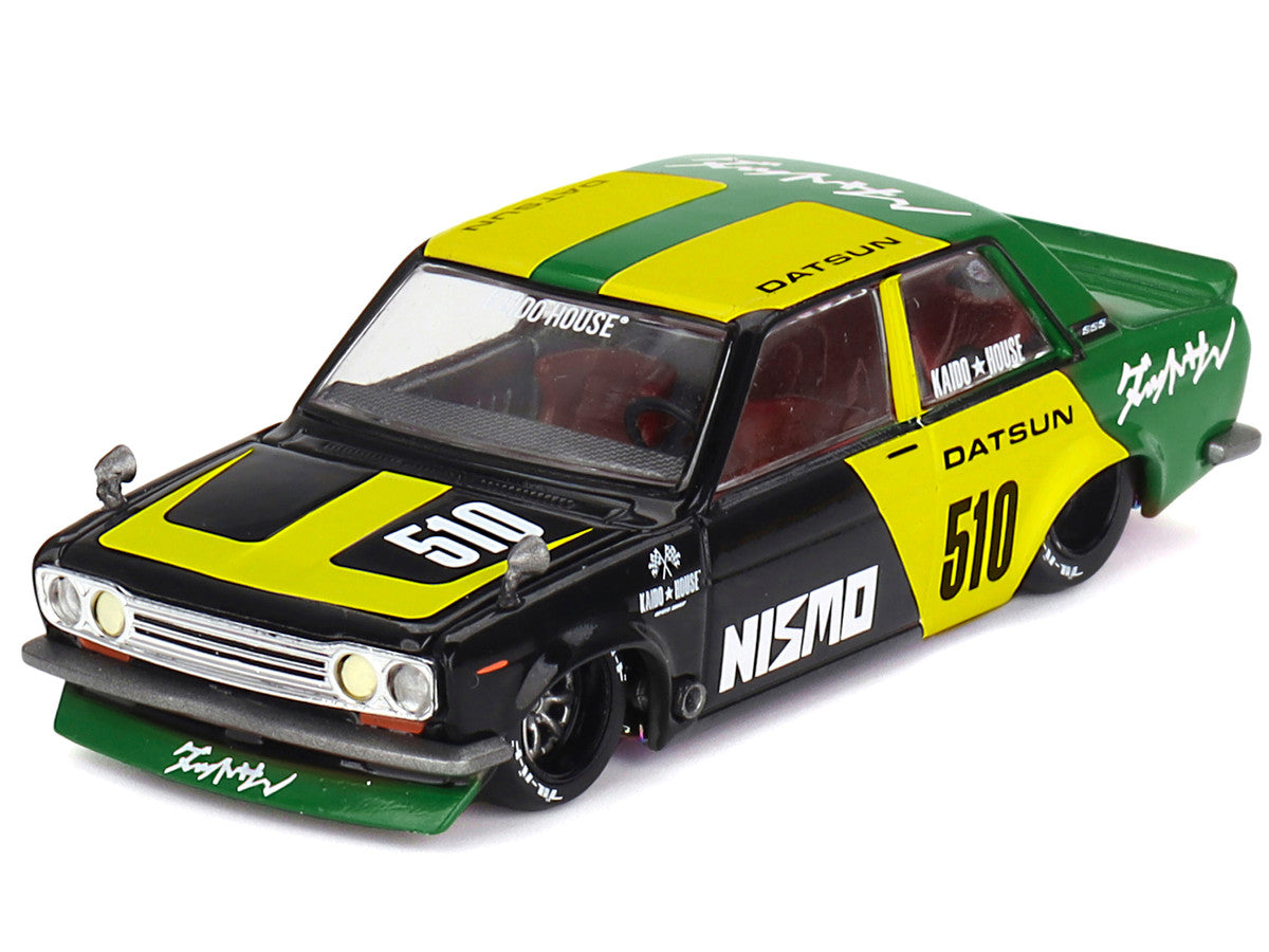 Datsun Street 510 "Racing V2" Black and Green with Yellow Accents (Designed by Jun Imai) "Kaido House" Special 1/64 Diecast Model Car by Mini GT LuxuryLifeWay Online Store