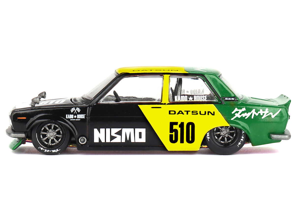 Datsun Street 510 "Racing V2" Black and Green with Yellow Accents (Designed by Jun Imai) "Kaido House" Special 1/64 Diecast Model Car by Mini GT LuxuryLifeWay Online Store
