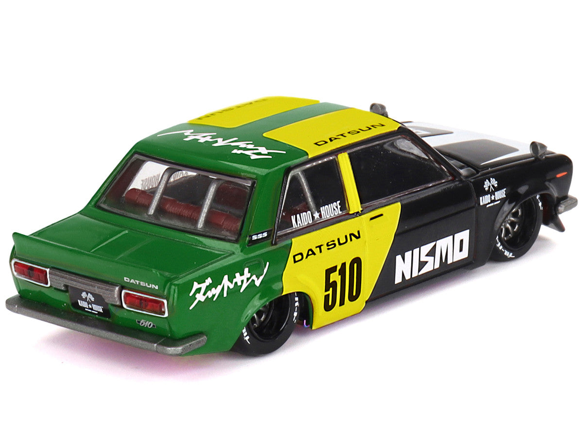 Datsun Street 510 "Racing V2" Black and Green with Yellow Accents (Designed by Jun Imai) "Kaido House" Special 1/64 Diecast Model Car by Mini GT LuxuryLifeWay Online Store