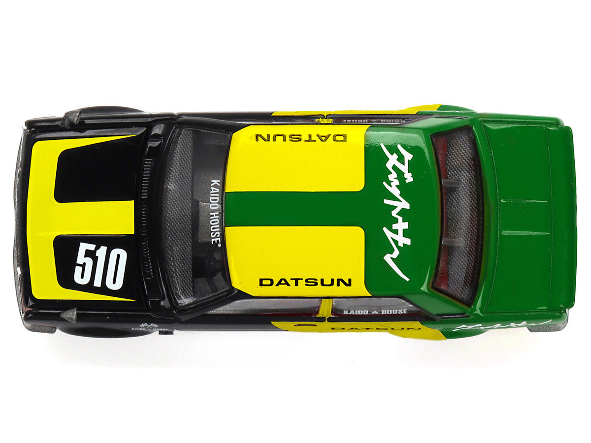 Datsun Street 510 "Racing V2" Black and Green with Yellow Accents (Designed by Jun Imai) "Kaido House" Special 1/64 Diecast Model Car by Mini GT LuxuryLifeWay Online Store