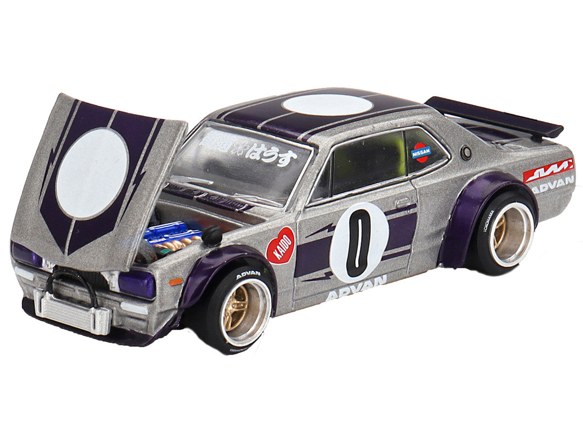 Nissan Skyline 2000GT-R (KPGC10) "Kaido Works V1" RHD (Right Hand Drive) #0 Silver Metallic with Purple Stripes (Designed by Jun Imai) "Kaido House" Special 1/64 Diecast Model Car by Mini GT LuxuryLifeWay Online Store