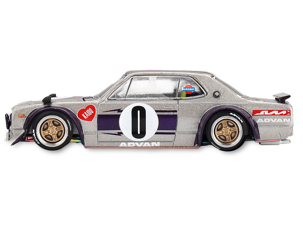 Nissan Skyline 2000GT-R (KPGC10) "Kaido Works V1" RHD (Right Hand Drive) #0 Silver Metallic with Purple Stripes (Designed by Jun Imai) "Kaido House" Special 1/64 Diecast Model Car by Mini GT LuxuryLifeWay Online Store