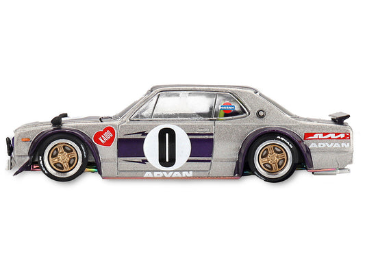 Nissan Skyline 2000GT-R (KPGC10) "Kaido Works V1" RHD (Right Hand Drive) #0 Silver Metallic with Purple Stripes (Designed by Jun Imai) "Kaido House" Special 1/64 Diecast Model Car by Mini GT LuxuryLifeWay Online Store