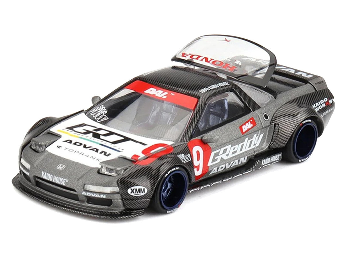 Honda NSX "Kaido Test Car Spec V1" #9 Gray Metallic with Carbon Top and Graphics (Designed by Jun Imai) "Kaido House" Special 1/64 Diecast Model Car by Mini GT LuxuryLifeWay Online Store