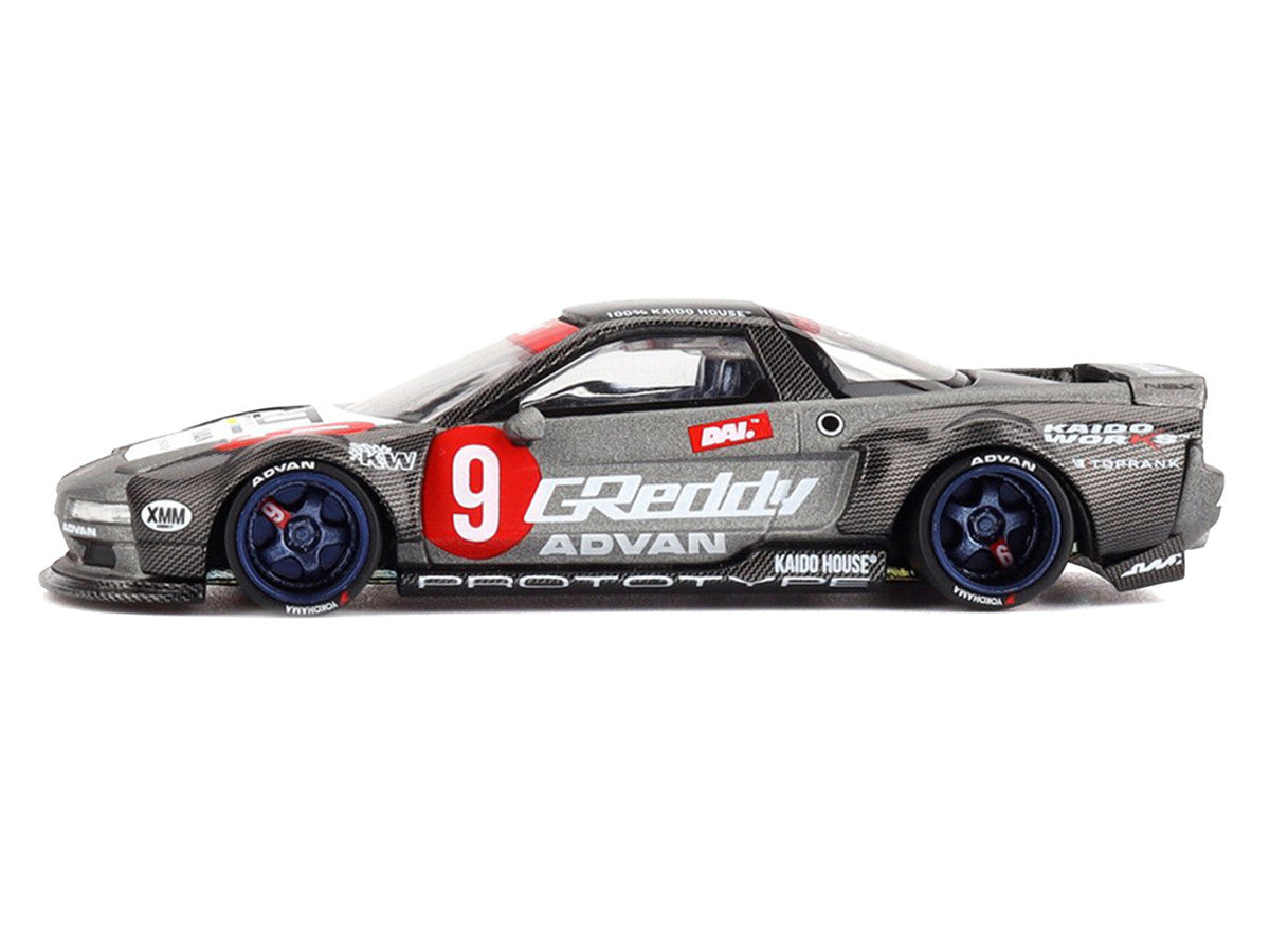 Honda NSX "Kaido Test Car Spec V1" #9 Gray Metallic with Carbon Top and Graphics (Designed by Jun Imai) "Kaido House" Special 1/64 Diecast Model Car by Mini GT LuxuryLifeWay Online Store