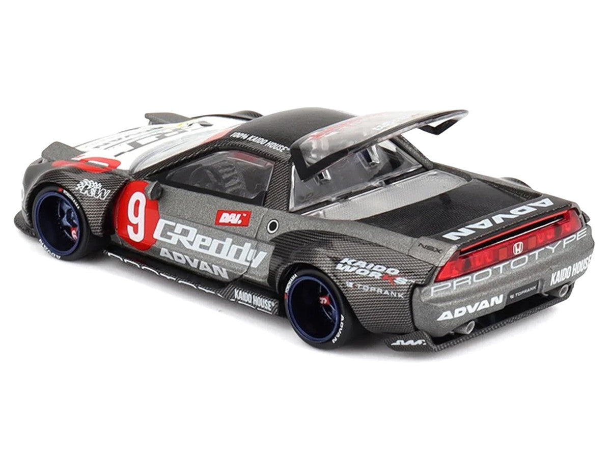 Honda NSX "Kaido Test Car Spec V1" #9 Gray Metallic with Carbon Top and Graphics (Designed by Jun Imai) "Kaido House" Special 1/64 Diecast Model Car by Mini GT LuxuryLifeWay Online Store