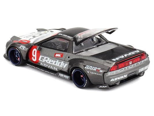 Honda NSX "Kaido Test Car Spec V1" #9 Gray Metallic with Carbon Top and Graphics (Designed by Jun Imai) "Kaido House" Special 1/64 Diecast Model Car by Mini GT LuxuryLifeWay Online Store