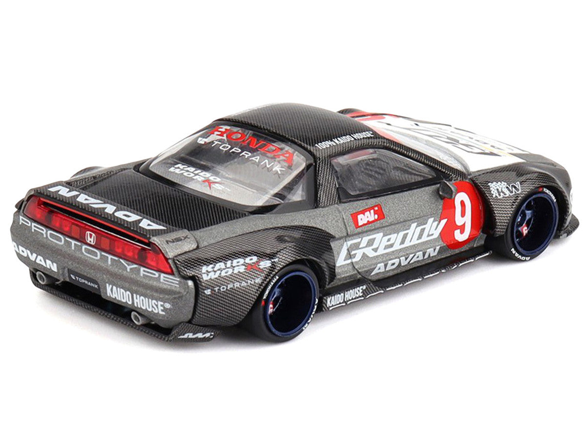 Honda NSX "Kaido Test Car Spec V1" #9 Gray Metallic with Carbon Top and Graphics (Designed by Jun Imai) "Kaido House" Special 1/64 Diecast Model Car by Mini GT LuxuryLifeWay Online Store
