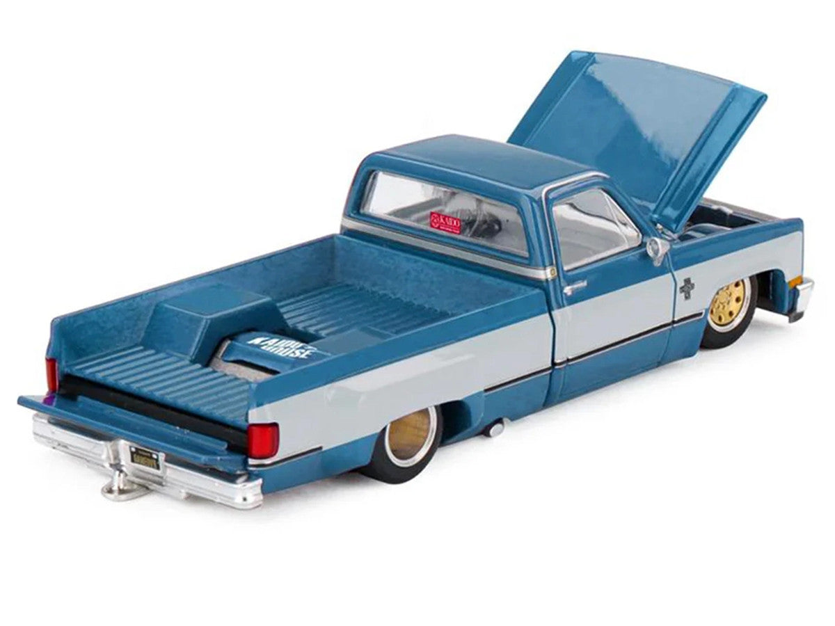 Chevrolet Silverado Dually Pickup Truck "Vintage Spec V1" Light Blue Metallic with White Sides and Interior (Designed by Jun Imai) "Kaido House" Special 1/64 Diecast Model Car by Mini GT LuxuryLifeWay Online Store