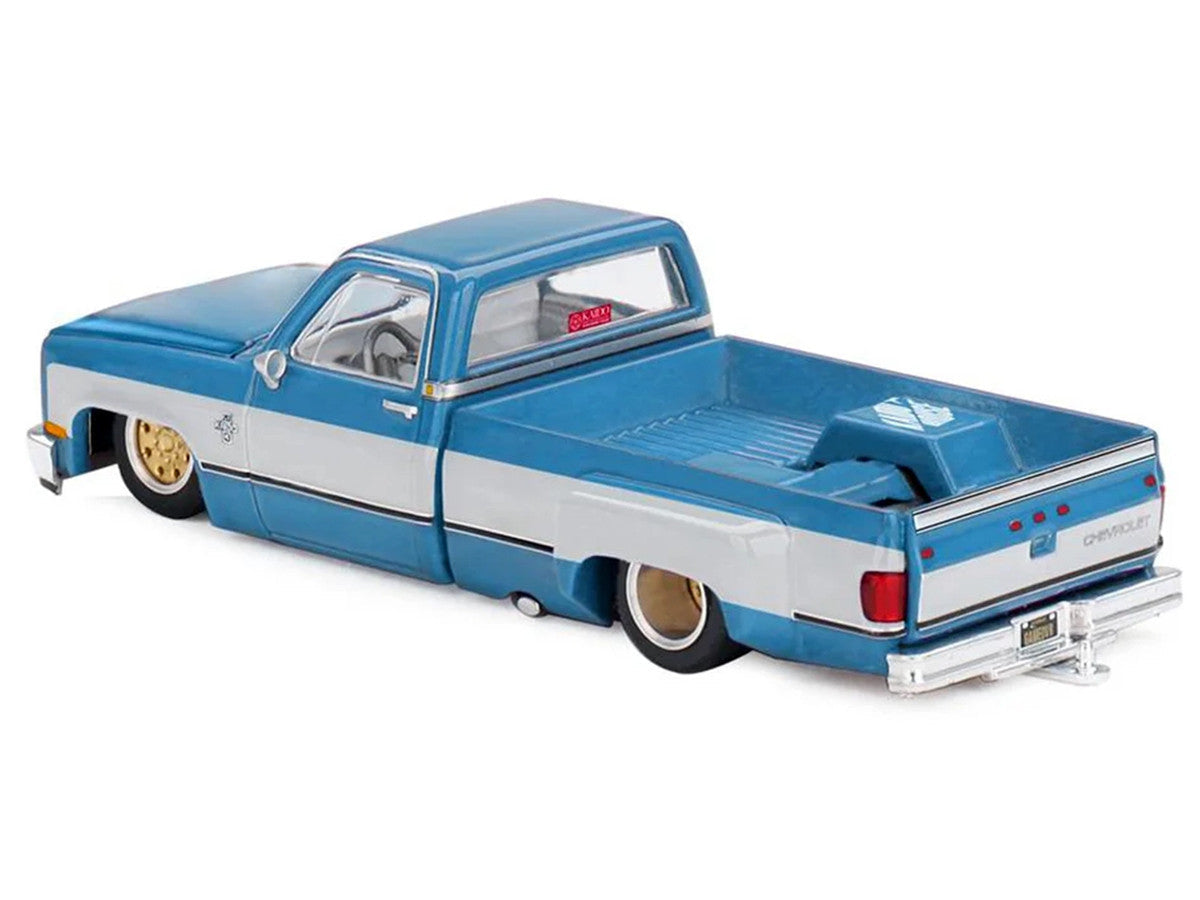 Chevrolet Silverado Dually Pickup Truck "Vintage Spec V1" Light Blue Metallic with White Sides and Interior (Designed by Jun Imai) "Kaido House" Special 1/64 Diecast Model Car by Mini GT LuxuryLifeWay Online Store
