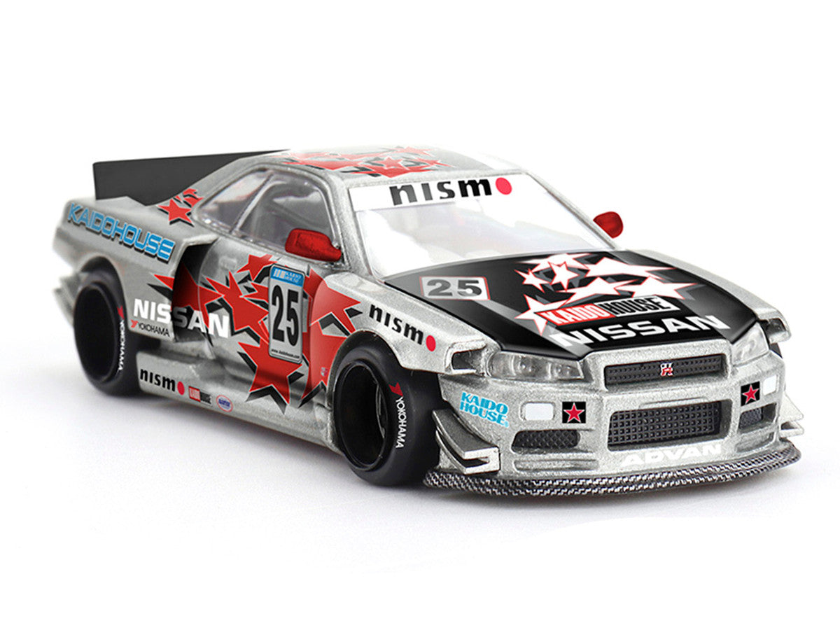 Nissan Skyline GT-R (R34) "Kaido Star Racing V1" RHD (Right Hand Drive) #25 Gray Metallic with Black Hood and Graphics (Designed by Jun Imai) "Kaido House" Special 1/64 Diecast Model Car by Mini GT LuxuryLifeWay Online Store