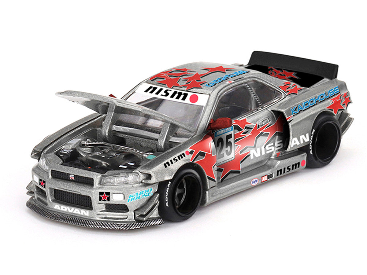 Nissan Skyline GT-R (R34) "Kaido Star Racing V1" RHD (Right Hand Drive) #25 Gray Metallic with Black Hood and Graphics (Designed by Jun Imai) "Kaido House" Special 1/64 Diecast Model Car by Mini GT LuxuryLifeWay Online Store