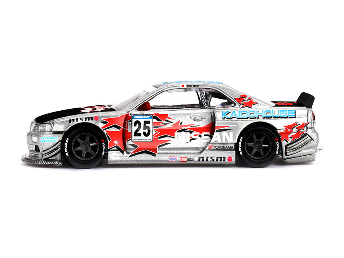 Nissan Skyline GT-R (R34) "Kaido Star Racing V1" RHD (Right Hand Drive) #25 Gray Metallic with Black Hood and Graphics (Designed by Jun Imai) "Kaido House" Special 1/64 Diecast Model Car by Mini GT LuxuryLifeWay Online Store