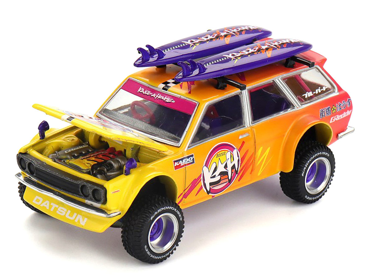 Datsun Kaido 510 Wagon 4x4 RHD (Right Hand Drive) "Kaido Islands V1" Yellow to Red Gradient with Surfboards (Designed by Jun Imai) "Kaido House" Special 1/64 Diecast Model Car by Mini GT LuxuryLifeWay Online Store