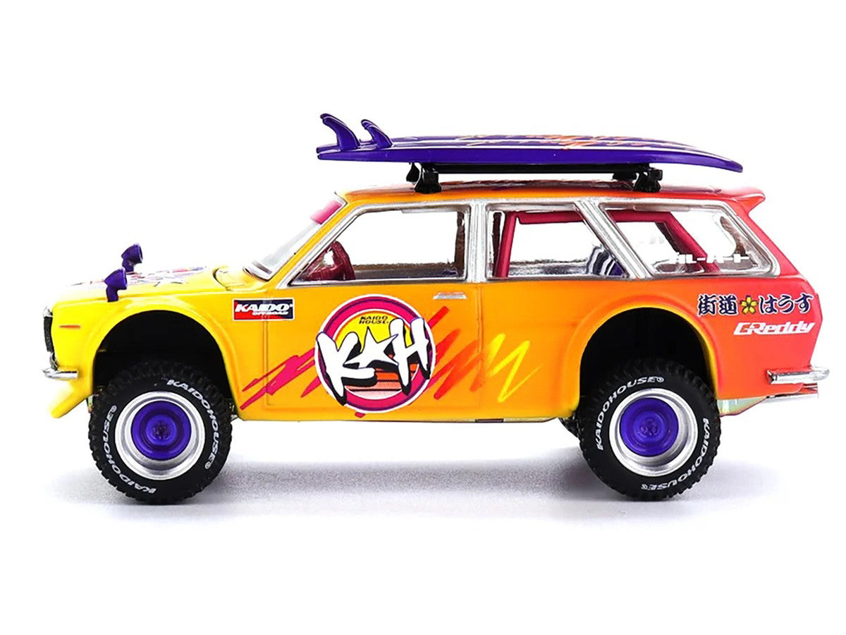 Datsun Kaido 510 Wagon 4x4 RHD (Right Hand Drive) "Kaido Islands V1" Yellow to Red Gradient with Surfboards (Designed by Jun Imai) "Kaido House" Special 1/64 Diecast Model Car by Mini GT LuxuryLifeWay Online Store