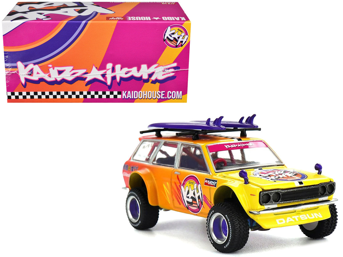 Datsun Kaido 510 Wagon 4x4 RHD (Right Hand Drive) "Kaido Islands V1" Yellow to Red Gradient with Surfboards (Designed by Jun Imai) "Kaido House" Special 1/64 Diecast Model Car by Mini GT LuxuryLifeWay Online Store