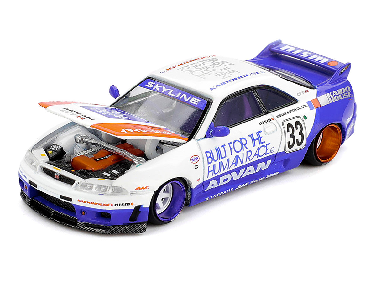 Nissan Skyline GT-R (R33) RHD (Right Hand Drive) #33 "BFTHR V1" Blue and White with Graphics (Designed by Jun Imai) "Kaido House" Special 1/64 Diecast Model Car by Mini GT LuxuryLifeWay Online Store