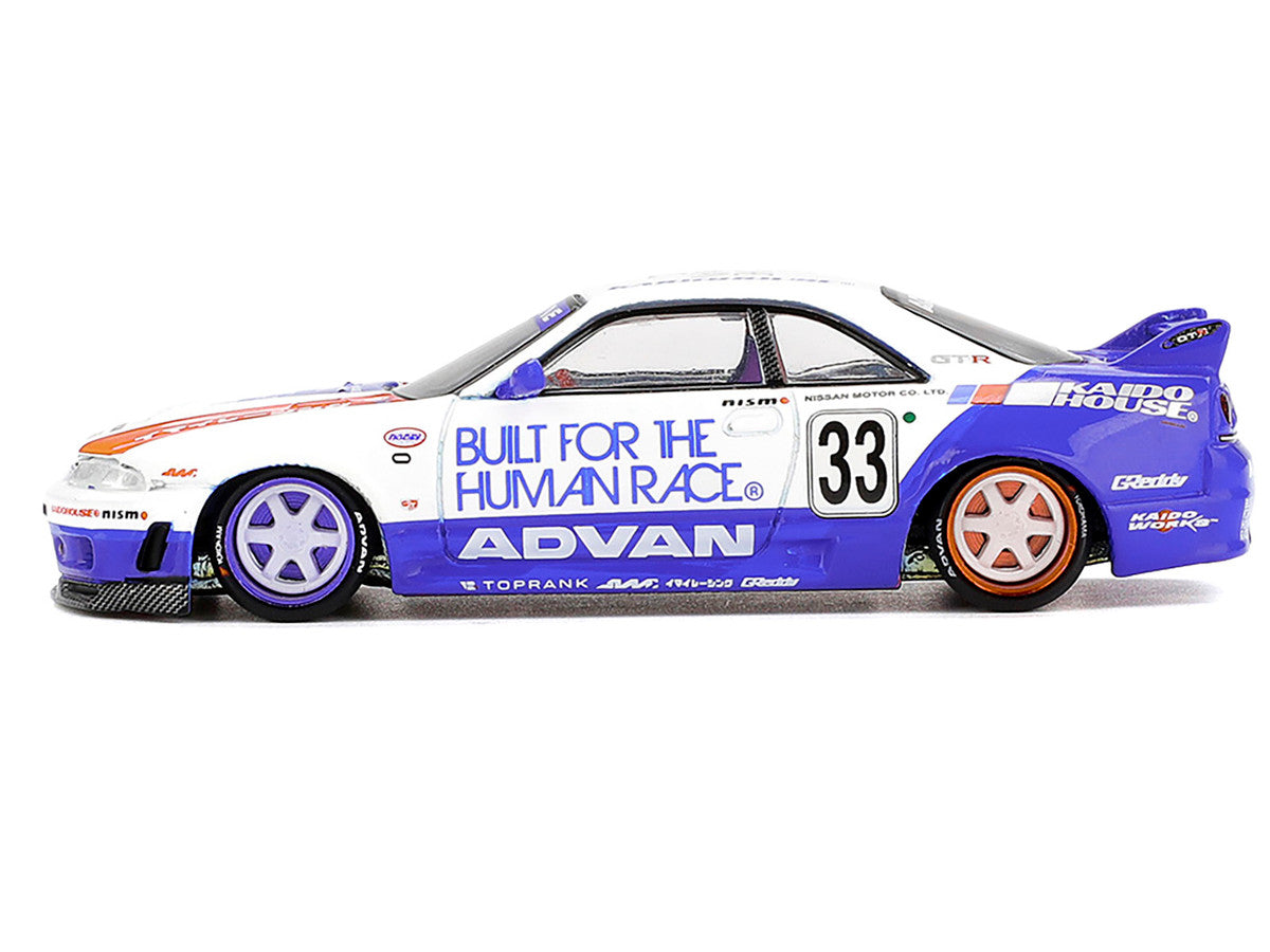 Nissan Skyline GT-R (R33) RHD (Right Hand Drive) #33 "BFTHR V1" Blue and White with Graphics (Designed by Jun Imai) "Kaido House" Special 1/64 Diecast Model Car by Mini GT LuxuryLifeWay Online Store