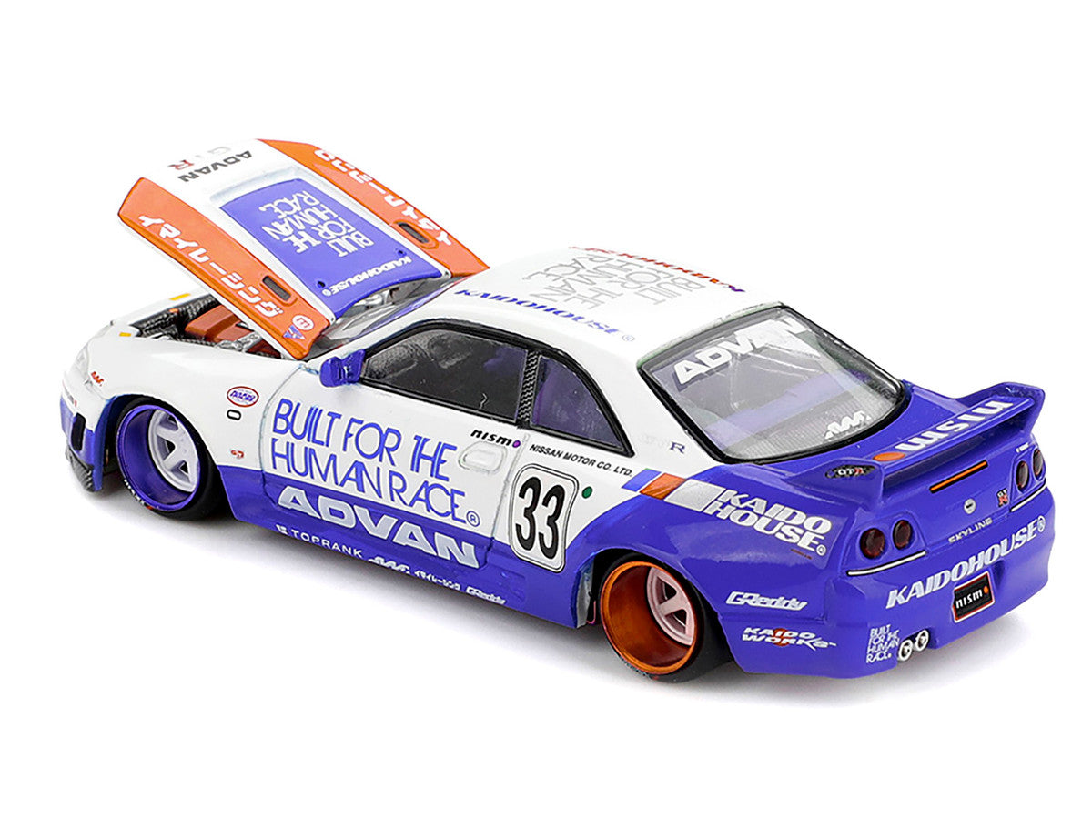 Nissan Skyline GT-R (R33) RHD (Right Hand Drive) #33 "BFTHR V1" Blue and White with Graphics (Designed by Jun Imai) "Kaido House" Special 1/64 Diecast Model Car by Mini GT LuxuryLifeWay Online Store