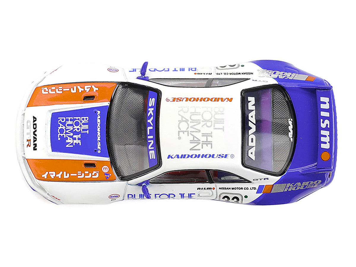 Nissan Skyline GT-R (R33) RHD (Right Hand Drive) #33 "BFTHR V1" Blue and White with Graphics (Designed by Jun Imai) "Kaido House" Special 1/64 Diecast Model Car by Mini GT LuxuryLifeWay Online Store