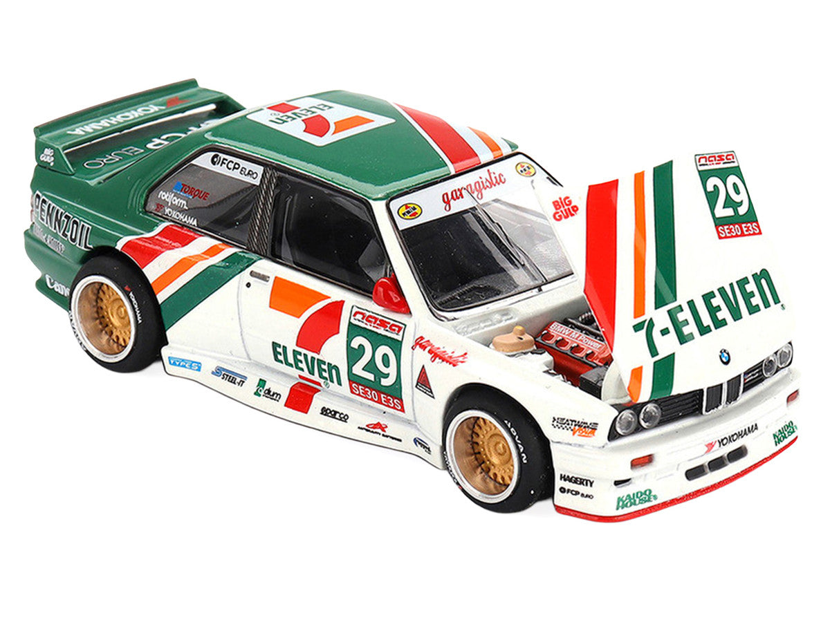 BMW M3 "Kaido Works Larry Chen V1" #29 "7-Eleven" White and Green with Graphics (Designed by Jun Imai) "Kaido House" Special 1/64 Diecast Model Car by Mini GT LuxuryLifeWay Online Store
