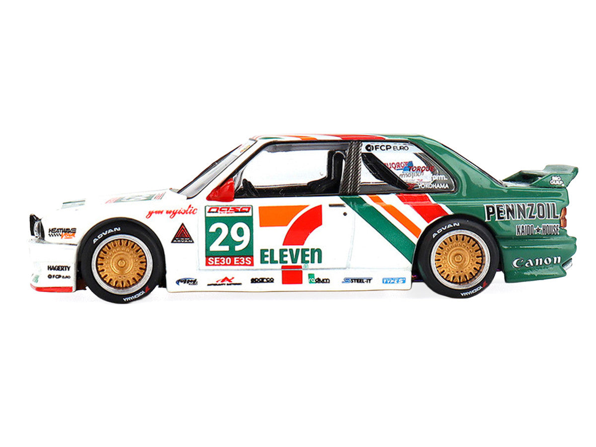 BMW M3 "Kaido Works Larry Chen V1" #29 "7-Eleven" White and Green with Graphics (Designed by Jun Imai) "Kaido House" Special 1/64 Diecast Model Car by Mini GT LuxuryLifeWay Online Store