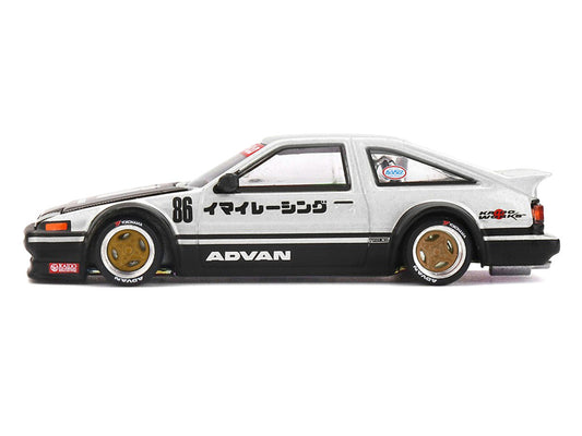 Toyota AE86 Sprinter Trueno RHD (Right Hand Drive) #86 "Kaido Street V2" Silver Metallic and Black with Carbon Hood and Graphics (Designed by Jun Imai) "Kaido House" 1/64 Die Cast Model Car by Mini GT LuxuryLifeWay Online Store