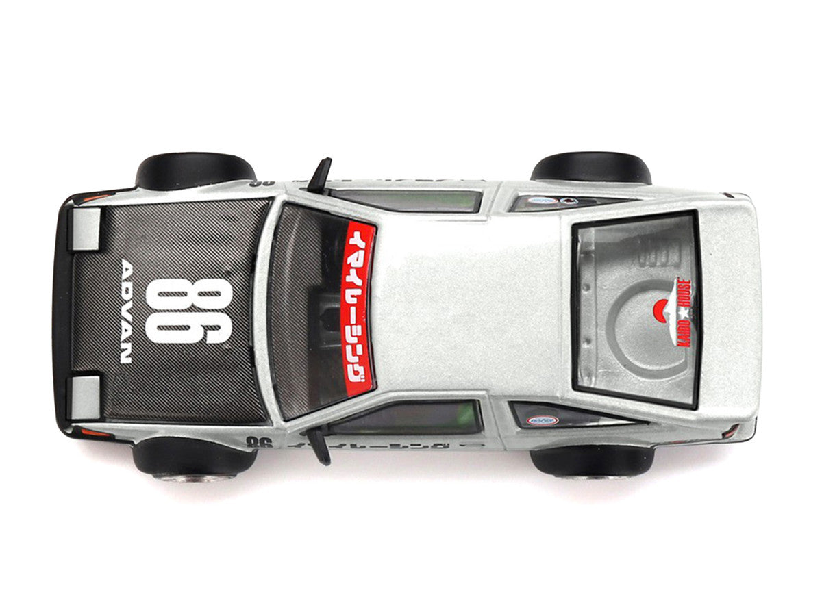 Toyota AE86 Sprinter Trueno RHD (Right Hand Drive) #86 "Kaido Street V2" Silver Metallic and Black with Carbon Hood and Graphics (Designed by Jun Imai) "Kaido House" 1/64 Die Cast Model Car by Mini GT LuxuryLifeWay Online Store