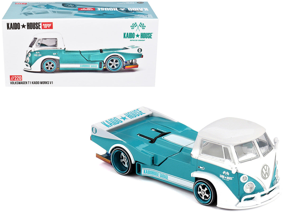 Volkswagen T1 "Kaido Works V1" Truck Turquoise with White Top and Stripes (Designed by Jun Imai) "Kaido House" Special 1/64 Diecast Model Car by Mini GT LuxuryLifeWay Online Store