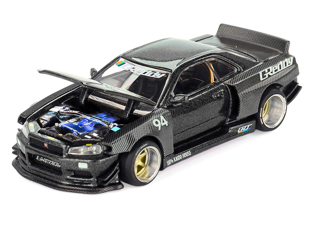 Nissan Skyline GT-R (R34) RHD (Right Hand Drive) #94 "Kaido Works GReddy V2" Carbon Fiber and Dark Gray Metallic (Designed by Jun Imai) "Kaido House" Special 1/64 Diecast Model Car by Mini GT LuxuryLifeWay Online Store