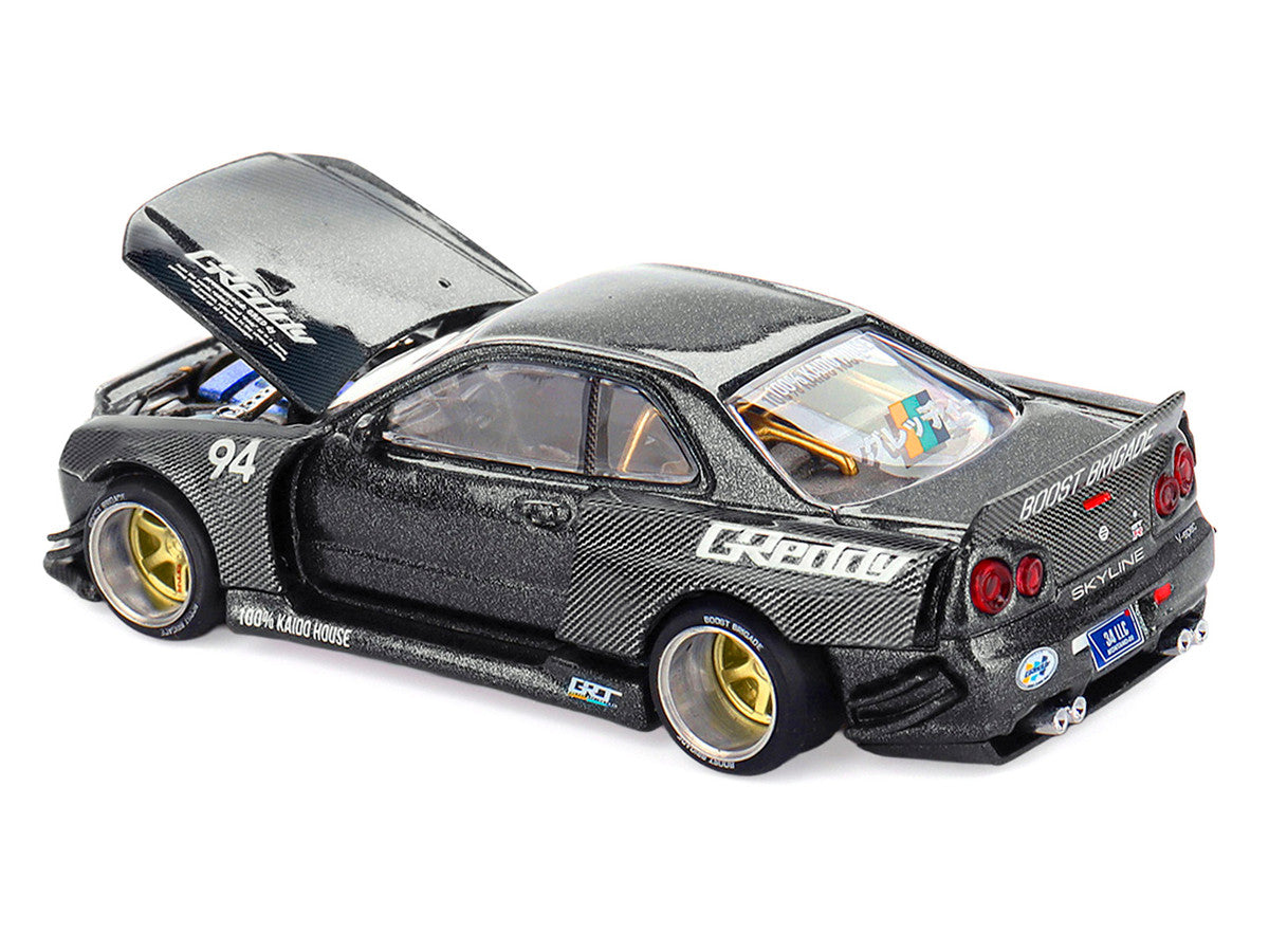 Nissan Skyline GT-R (R34) RHD (Right Hand Drive) #94 "Kaido Works GReddy V2" Carbon Fiber and Dark Gray Metallic (Designed by Jun Imai) "Kaido House" Special 1/64 Diecast Model Car by Mini GT LuxuryLifeWay Online Store