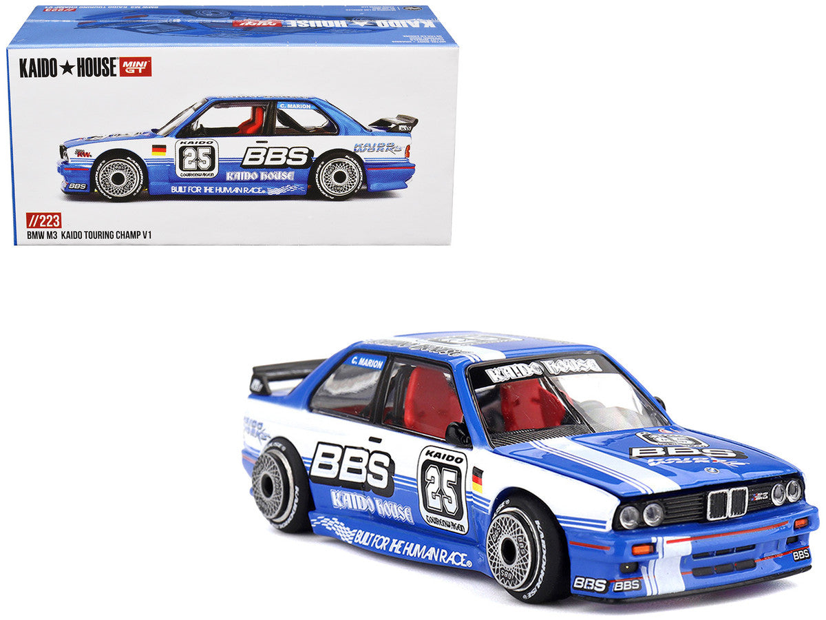 BMW M3 "Kaido Touring Champ V1" #25 Blue with White Stripes (Designed by Jun Imai) "Kaido House" Special 1/64 Diecast Model Car by Mini GT LuxuryLifeWay Online Store
