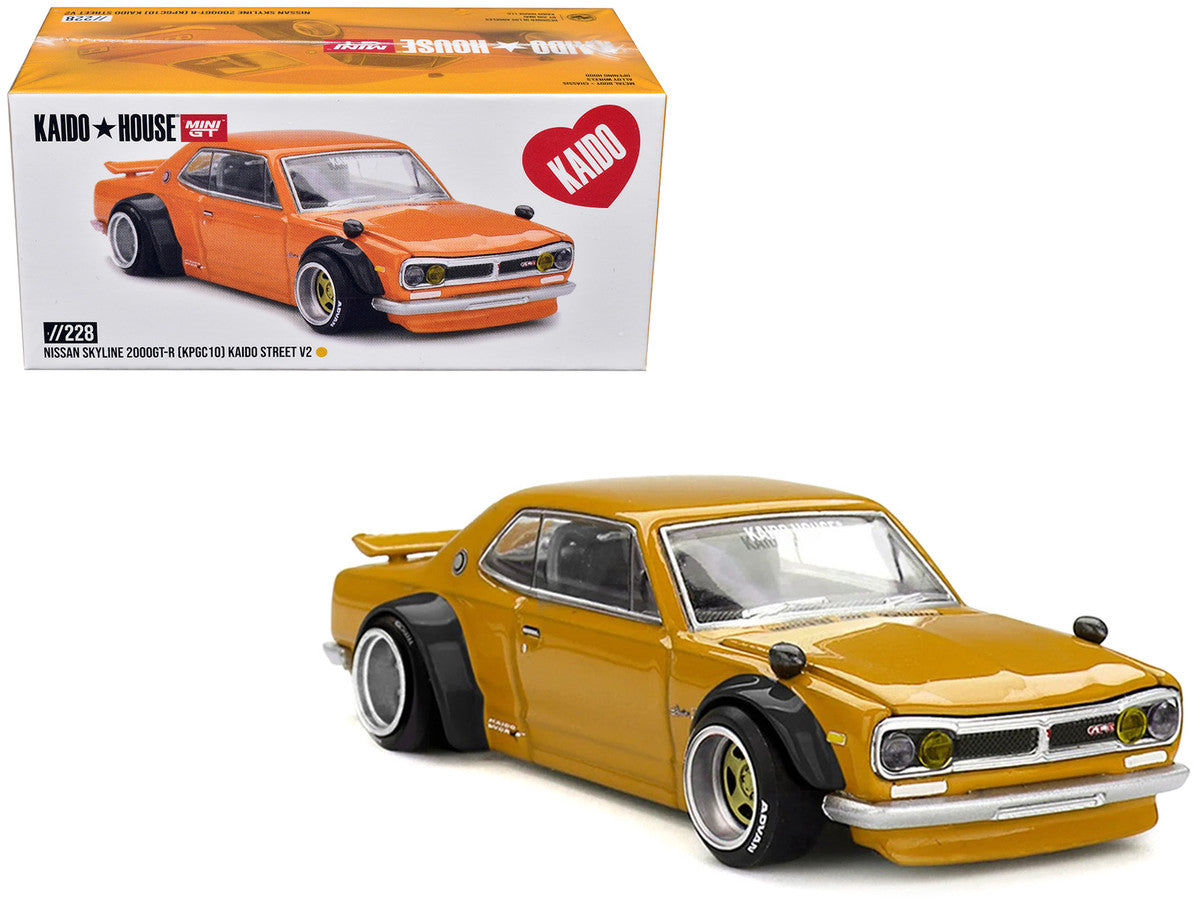 Nissan Skyline 2000GT-R (KPGC10) RHD (Right Hand Drive) "Kaido Street V2" Yellow (Designed by Jun Imai) "Kaido House" Special 1/64 Diecast Model Car by Mini GT LuxuryLifeWay Online Store