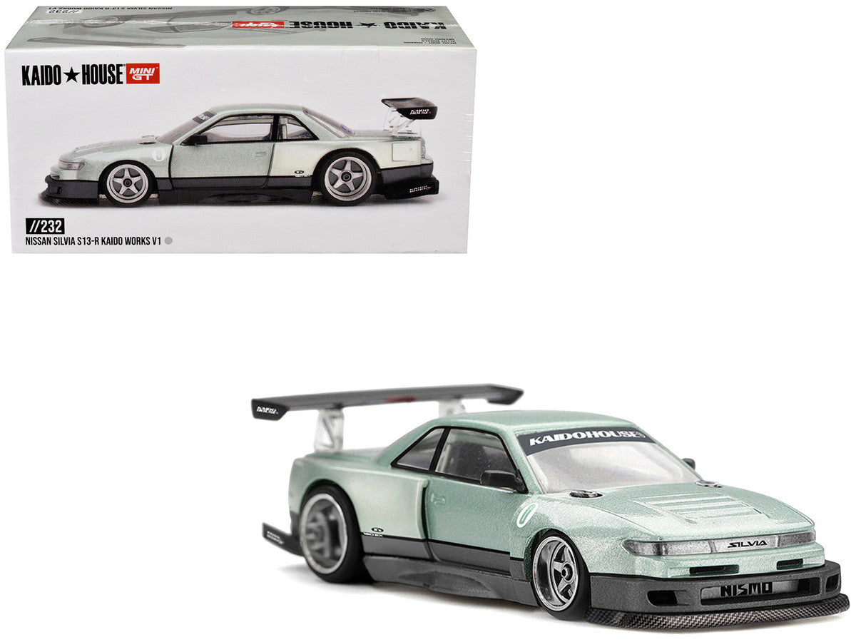 Nissan Silvia S13-R "Kaido Works V1" RHD (Designed by Jun Imai) Light Green Metallic "Kaido House" Special 1/64 Diecast Model Car by Mini GT LuxuryLifeWay Online Store