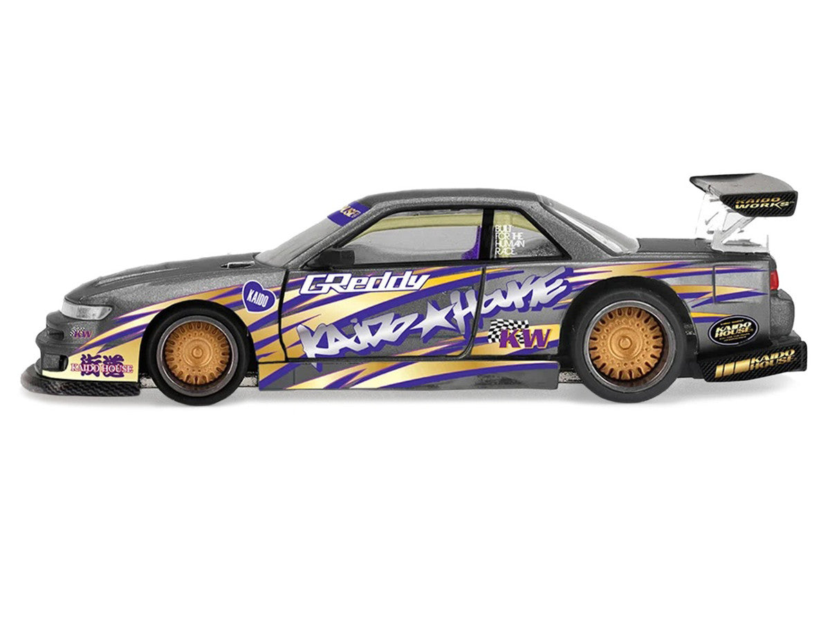 Nissan Silvia S13-R "Kaido Drift V1" RHD (Designed by Jun Imai) Gray Metallic with Graphics "Kaido House" Special 1/64 Diecast Model Car by Mini GT LuxuryLifeWay Online Store