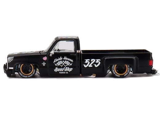 Chevrolet Silverado Dually Pickup Truck "Hot Rod V1" Matt Black with Checkered Top and Graphics (Designed by Jun Imai) "Kaido House" Special 1/64 Diecast Model Car by Mini GT LuxuryLifeWay Online Store