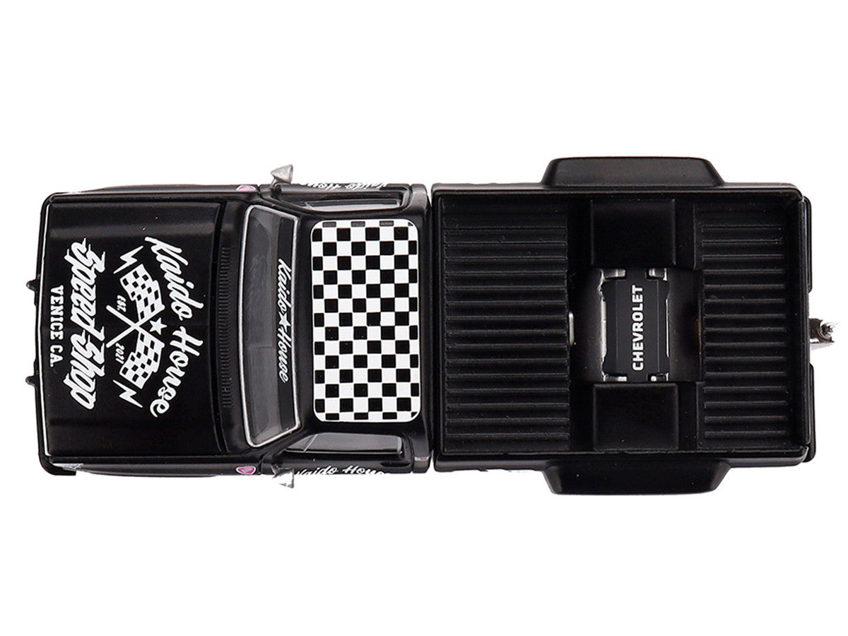 Chevrolet Silverado Dually Pickup Truck "Hot Rod V1" Matt Black with Checkered Top and Graphics (Designed by Jun Imai) "Kaido House" Special 1/64 Diecast Model Car by Mini GT LuxuryLifeWay Online Store