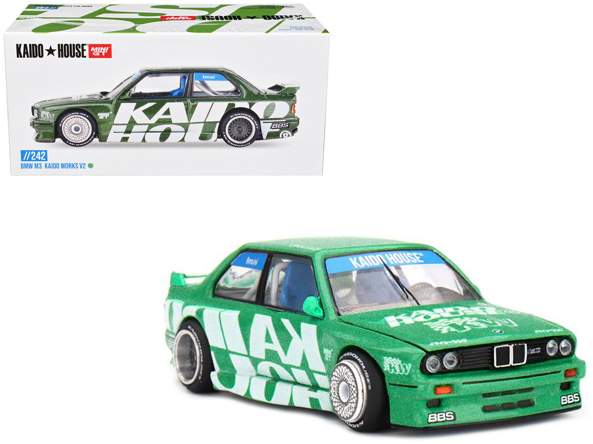 BMW M3 "Kaido Works V2" Green Metallic with Graphics (Designed by Jun Imai) "Kaido House" Special 1/64 Diecast Model Car by Mini GT LuxuryLifeWay Online Store