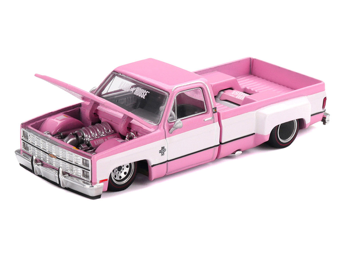 Chevrolet Silverado Dually Pickup Truck "Vintage Spec V2" Pink with White Sides (Designed by Jun Imai) "Kaido House" Special 1/64 Diecast Model Car by Mini GT LuxuryLifeWay Online Store