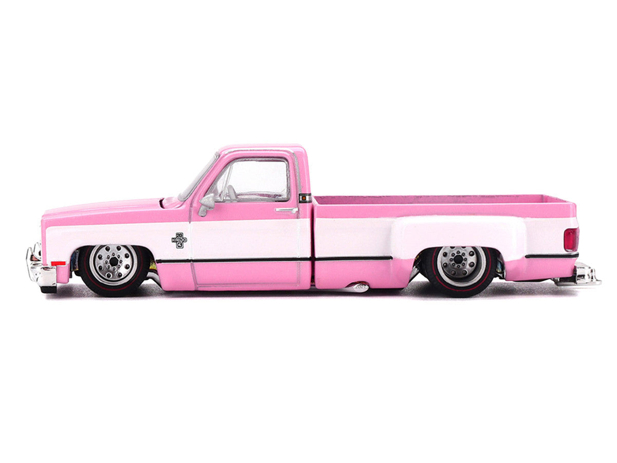 Chevrolet Silverado Dually Pickup Truck "Vintage Spec V2" Pink with White Sides (Designed by Jun Imai) "Kaido House" Special 1/64 Diecast Model Car by Mini GT LuxuryLifeWay Online Store