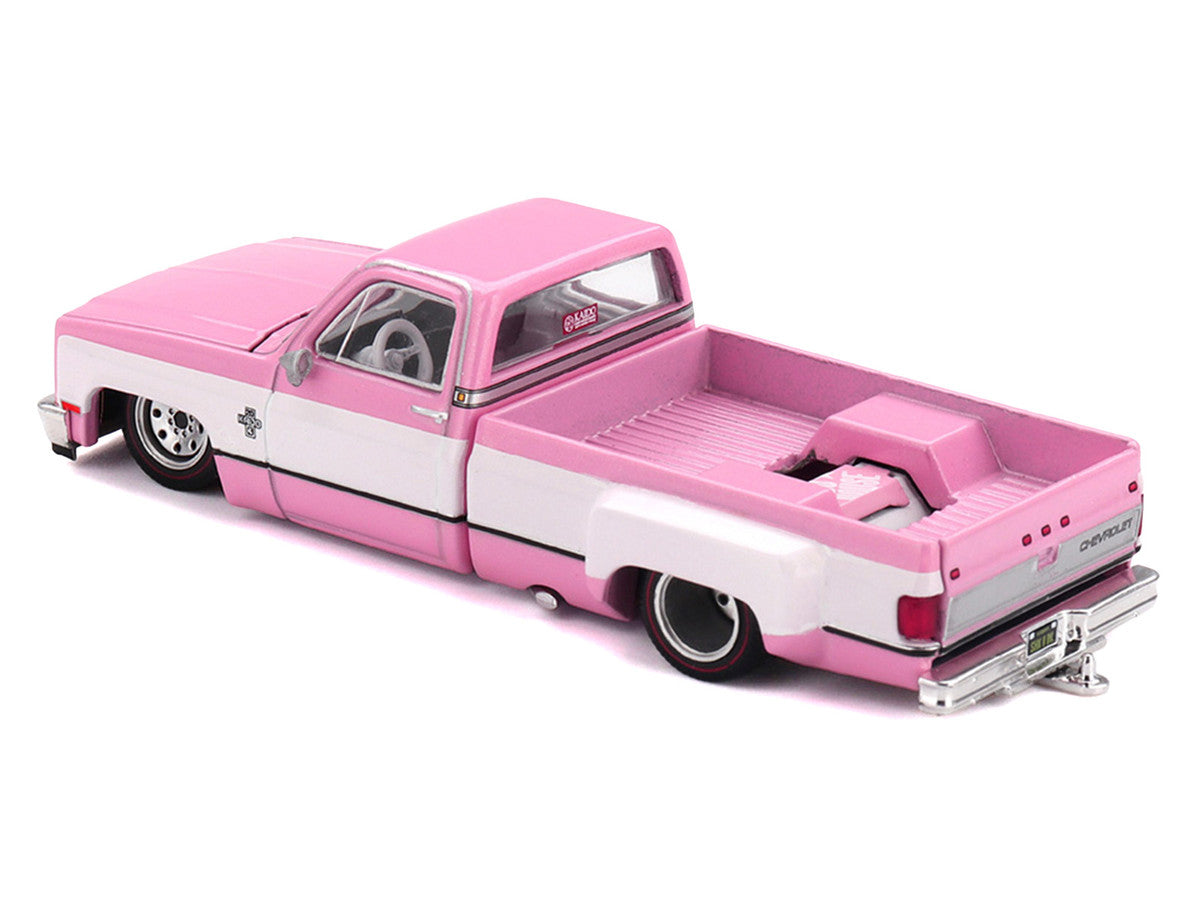 Chevrolet Silverado Dually Pickup Truck "Vintage Spec V2" Pink with White Sides (Designed by Jun Imai) "Kaido House" Special 1/64 Diecast Model Car by Mini GT LuxuryLifeWay Online Store