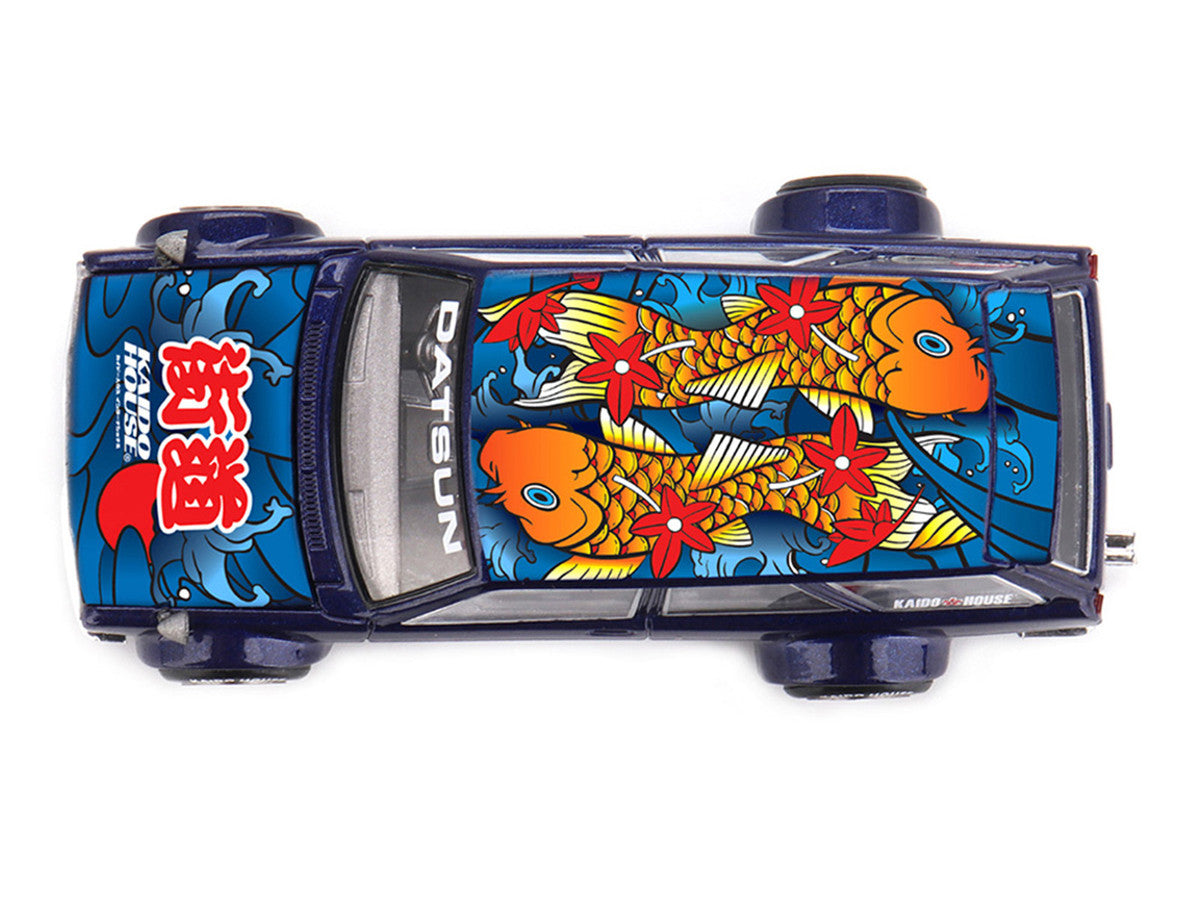 Datsun Kaido 510 Wagon RHD (Right Hand Drive) "Koi Wagon V1" Blue with Koi Fish Graphics (Designed by Jun Imai) "Kaido House" Special 1/64 Diecast Model Car by Mini GT LuxuryLifeWay Online Store
