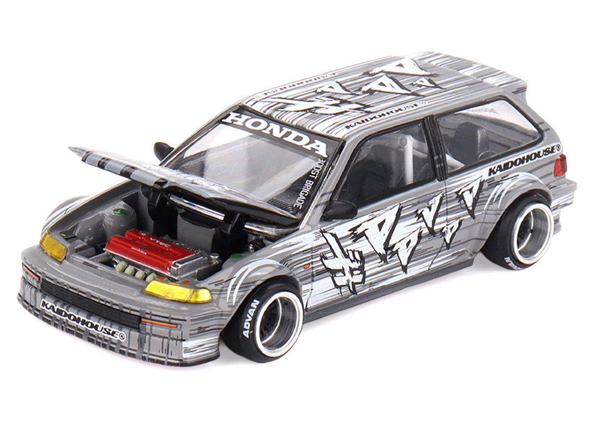 Honda Civic (EF) "Manga V1" Gray Metallic with Graphics (Designed by Jun Imai) "Kaido House" Special 1/64 Diecast Model Car by Mini GT LuxuryLifeWay Online Store