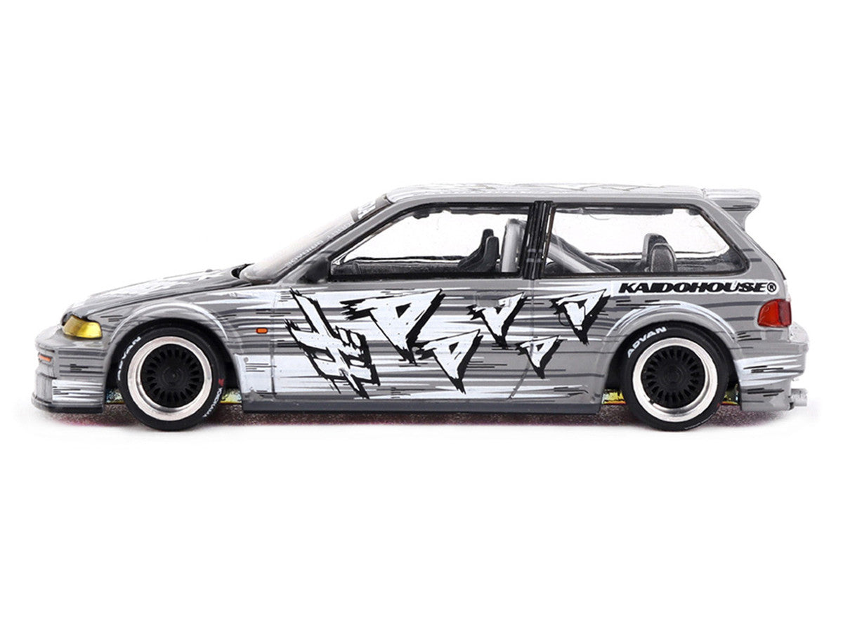 Honda Civic (EF) "Manga V1" Gray Metallic with Graphics (Designed by Jun Imai) "Kaido House" Special 1/64 Diecast Model Car by Mini GT LuxuryLifeWay Online Store